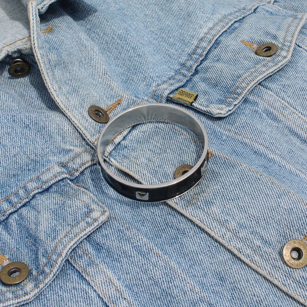 80s Vintage Silver/Black Metal Stud Bangle Bracelet - Picture 6 of 6